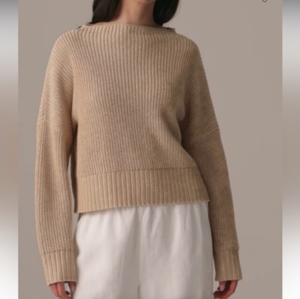 J. Crew Ribbed funnel neck sweater linen cotton blend Soft Khaki Bone XXS NWT